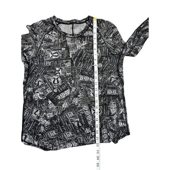 Lululemon Rise & Run Long Sleeve Black White Top Tear It Up Alpine Women Size 8 - Picture 6 of 6